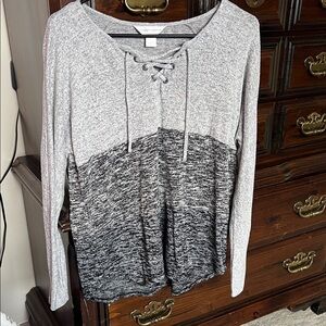 Gray Lace-Up Women's Top